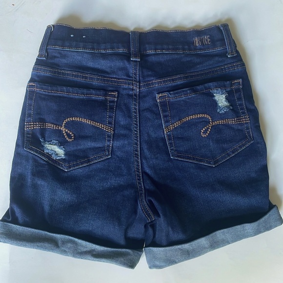 Justice Girls Dark Washed- Denim Ripped Shorts - Picture 2 of 3
